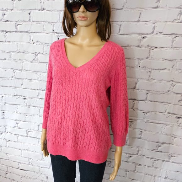Banana Republic, Wool & Cashmere - pink cable knit v-neck pullover sweater - Picture 5 of 13